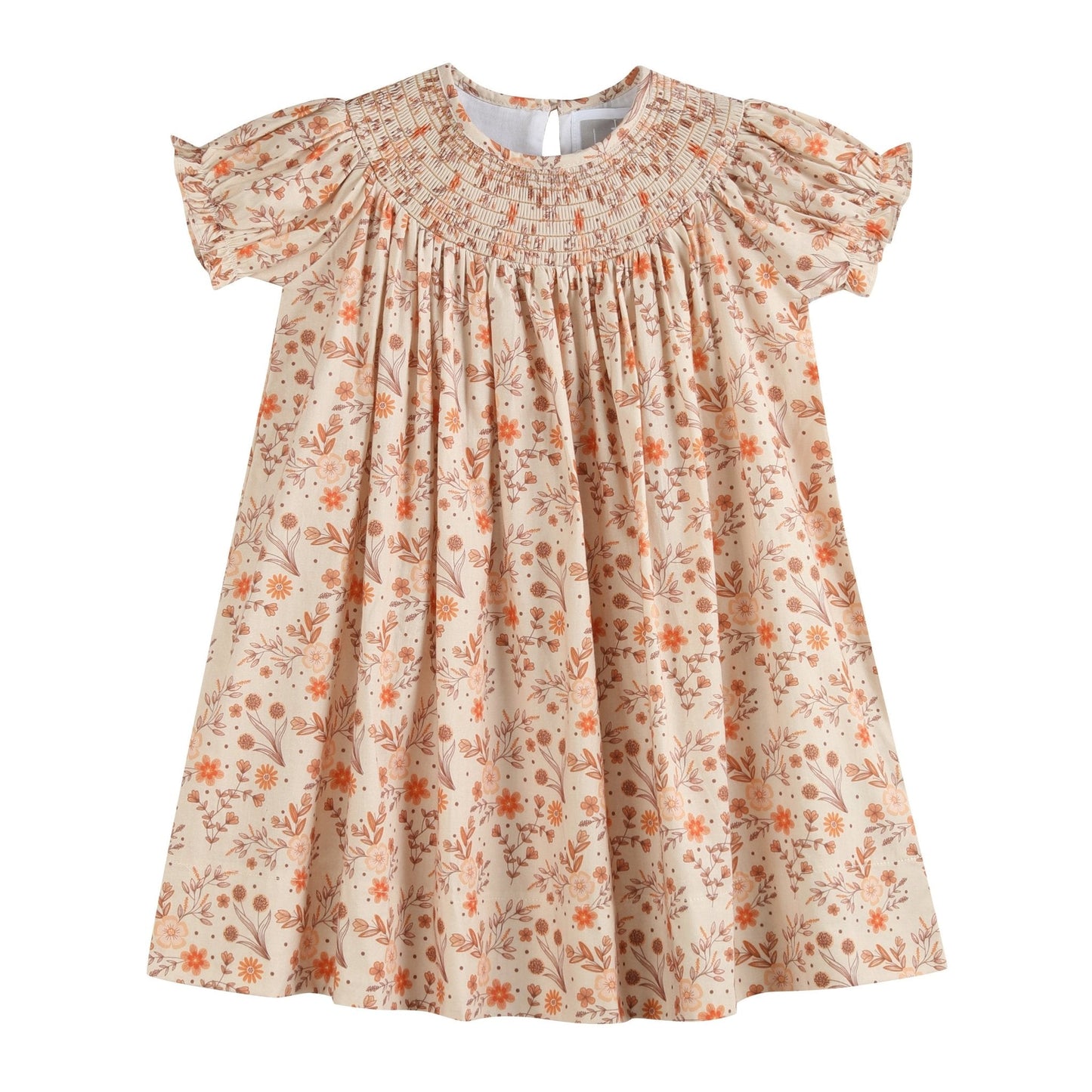 Brown Floral Smocked Bishop Dress - Abbies Place