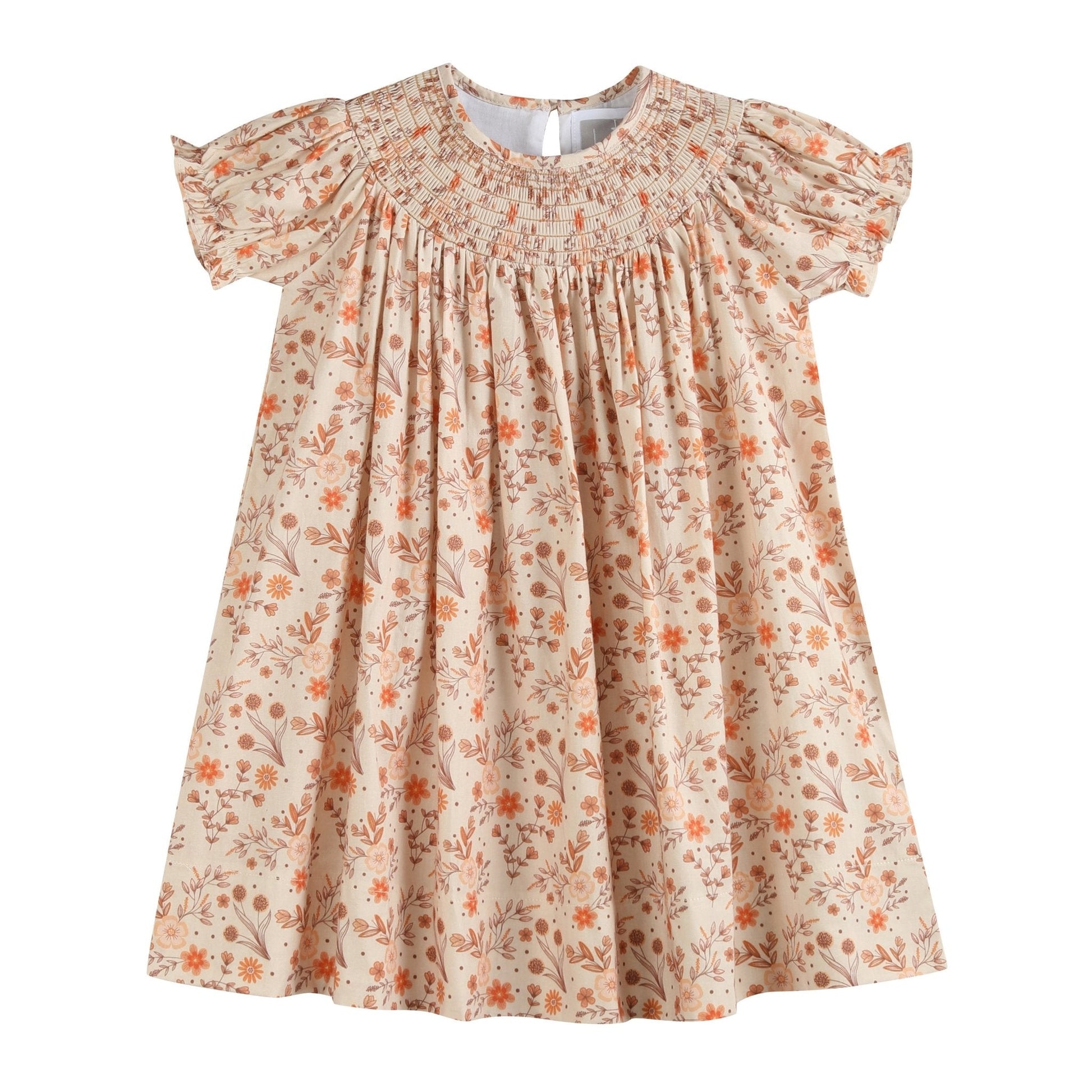 Brown Floral Smocked Bishop Dress - Abbies Place