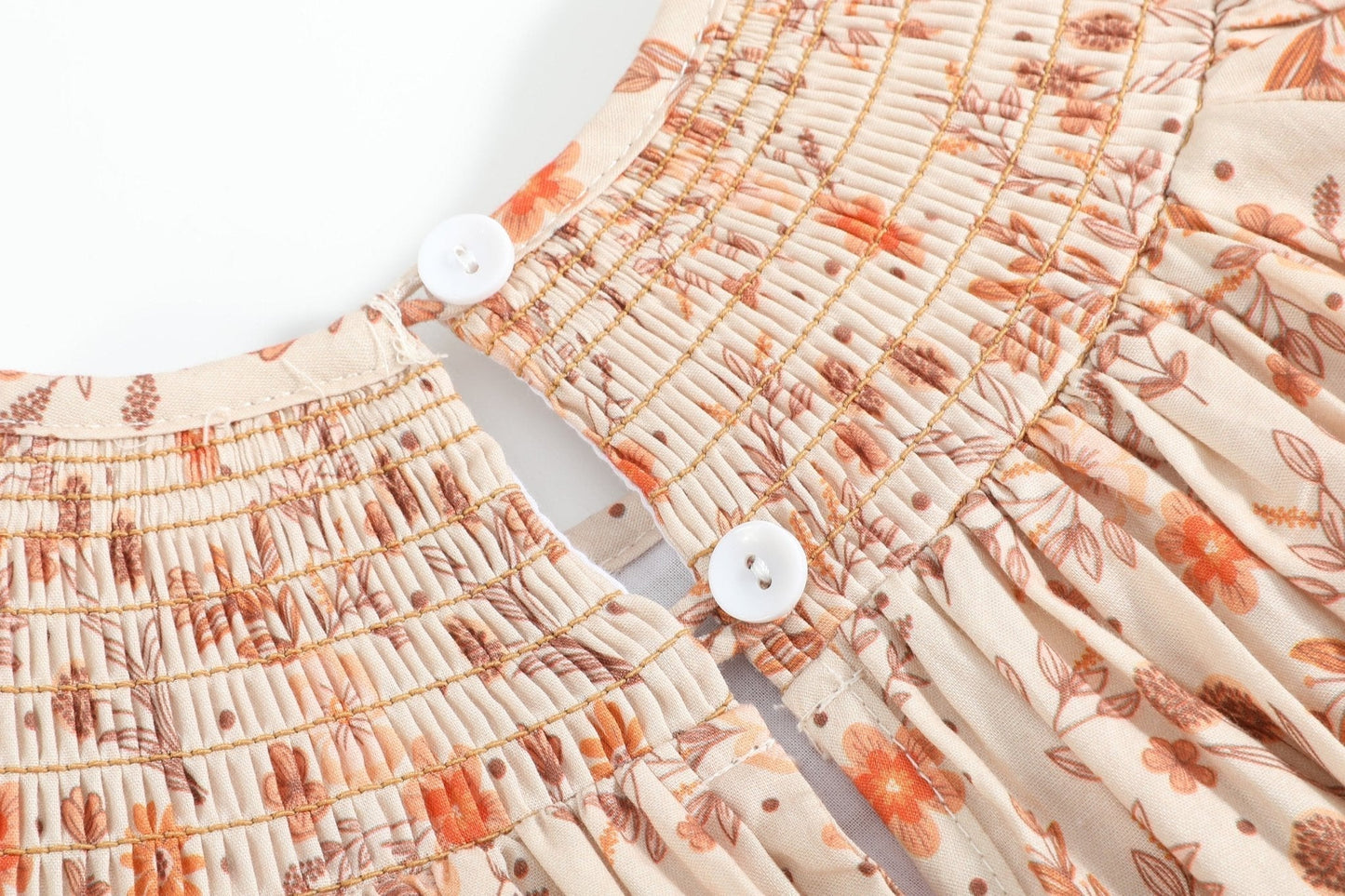 Brown Floral Smocked Bishop Dress - Abbies Place
