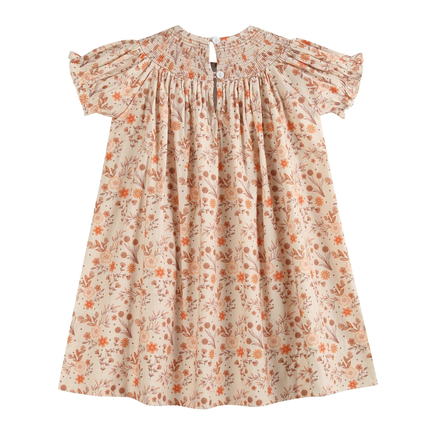 Brown Floral Smocked Bishop Dress - Abbies Place
