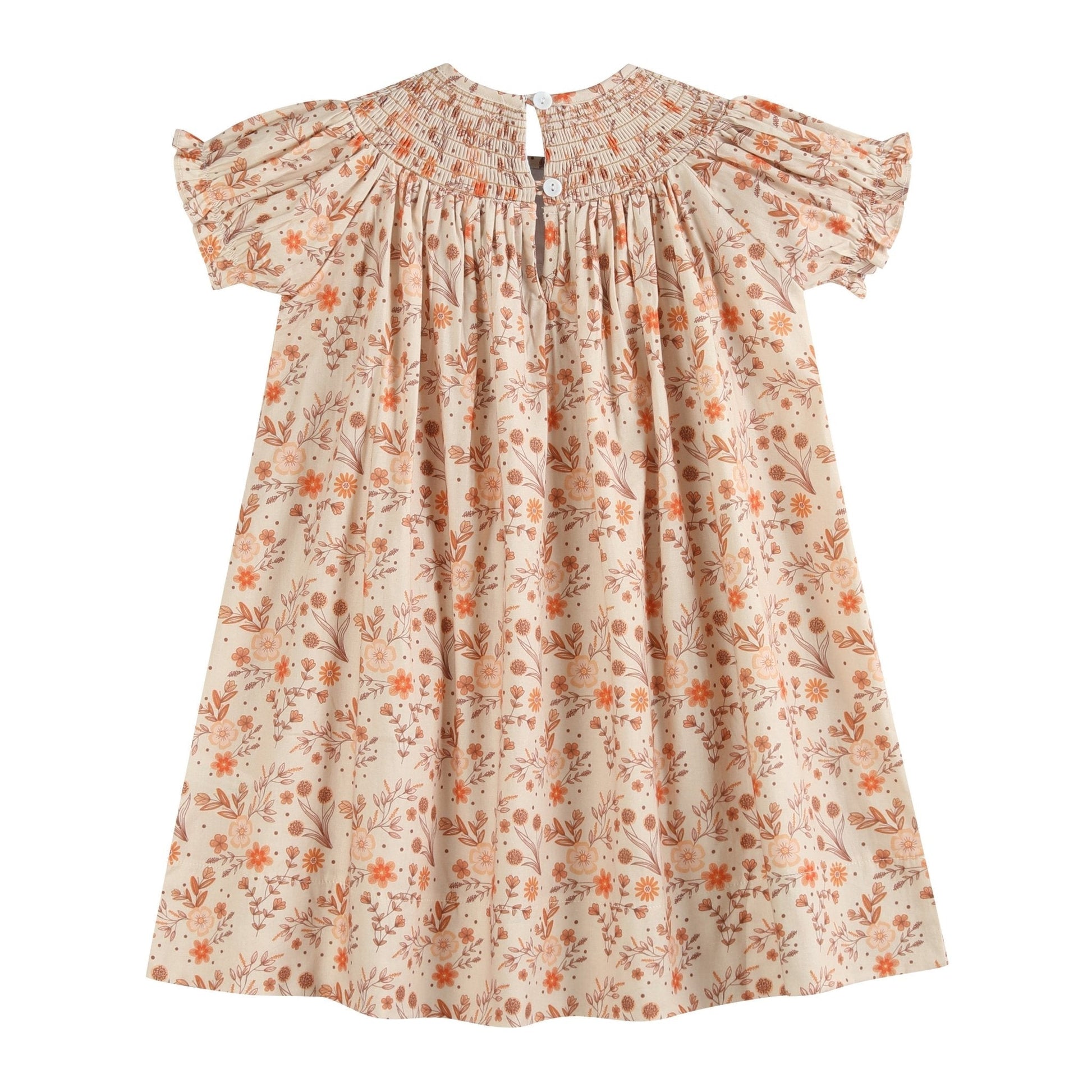 Brown Floral Smocked Bishop Dress - Abbies Place