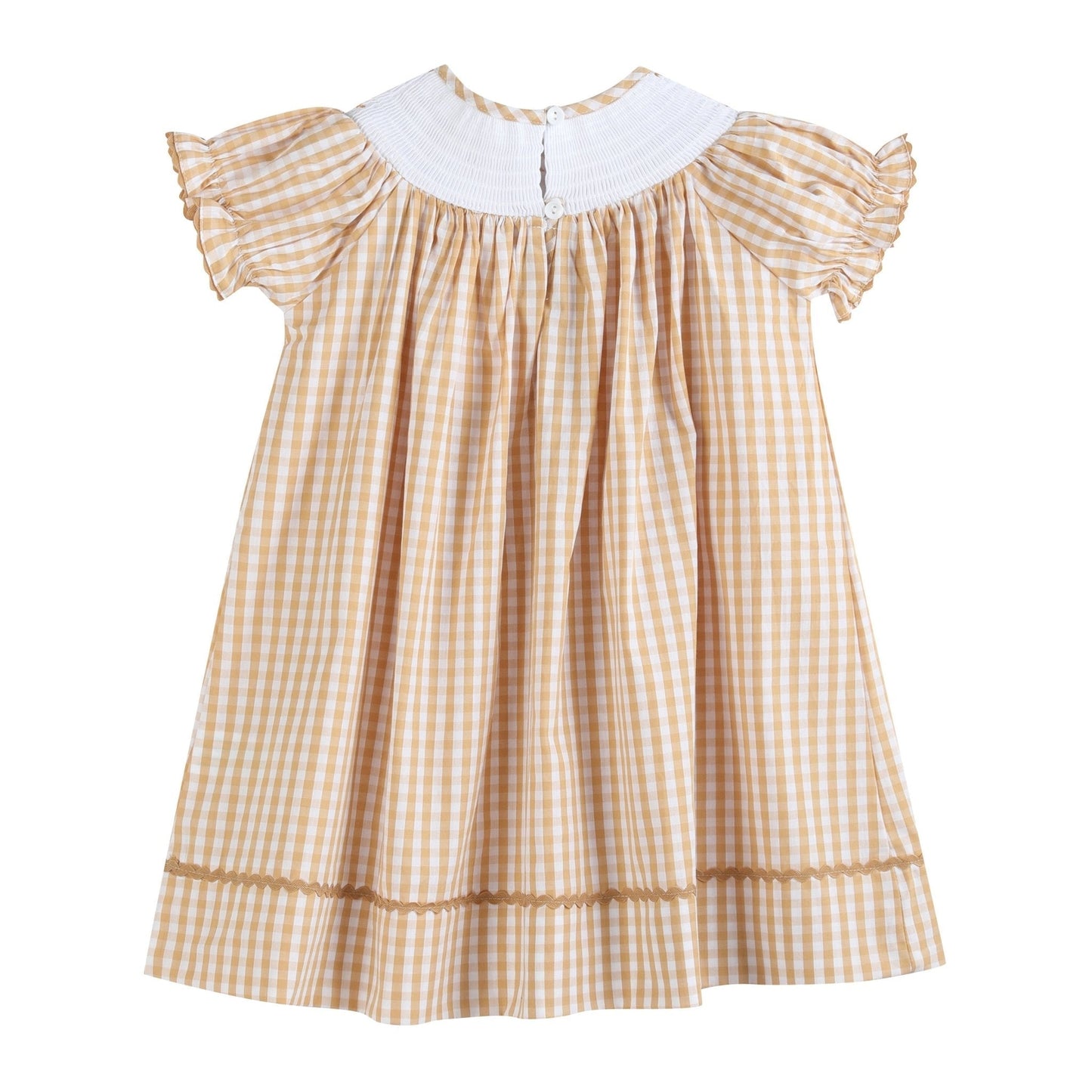 Brown Gingham Football Smocked Bishop Dress - Abbies Place