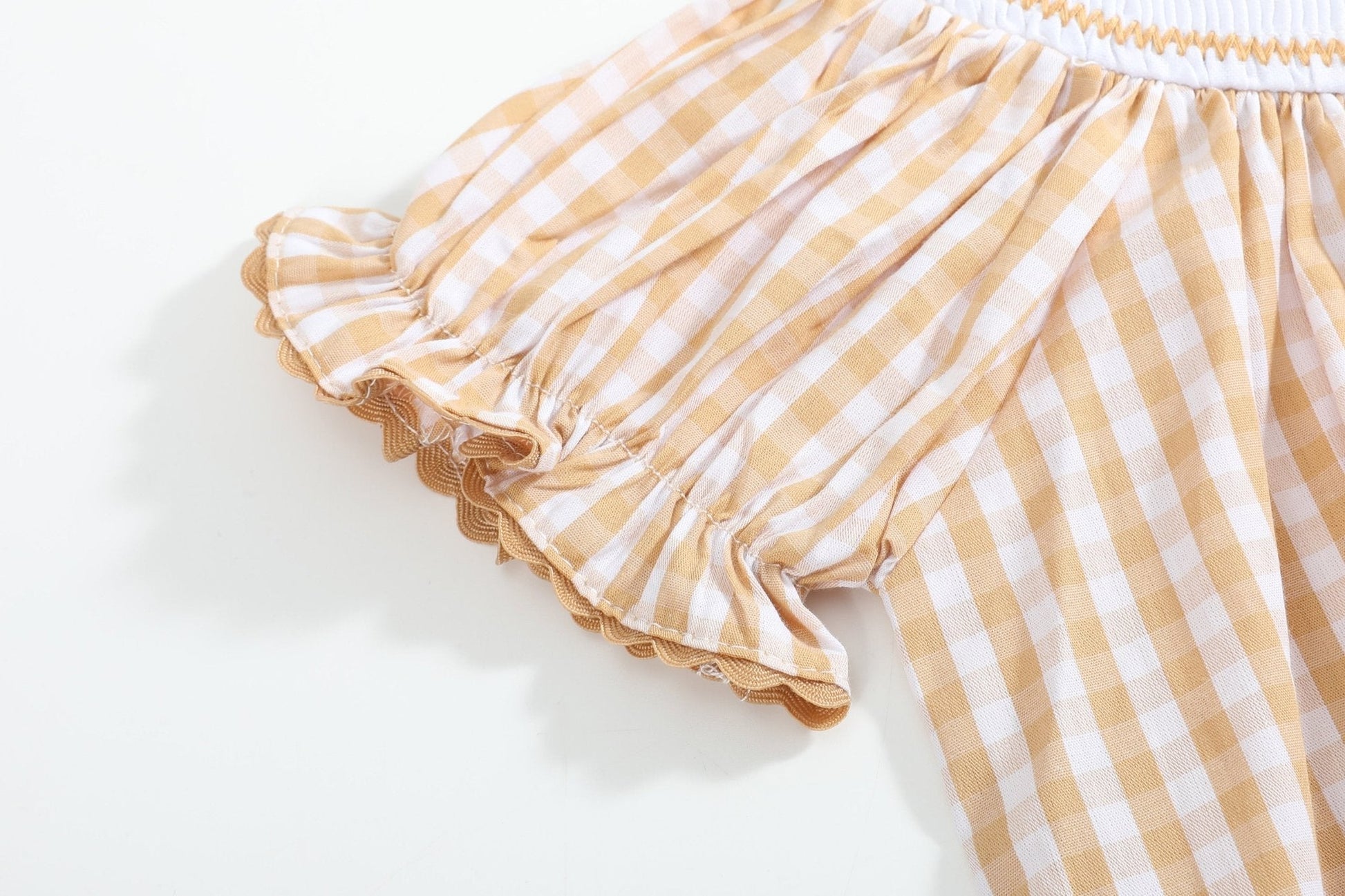 Brown Gingham Football Smocked Bishop Dress - Abbies Place