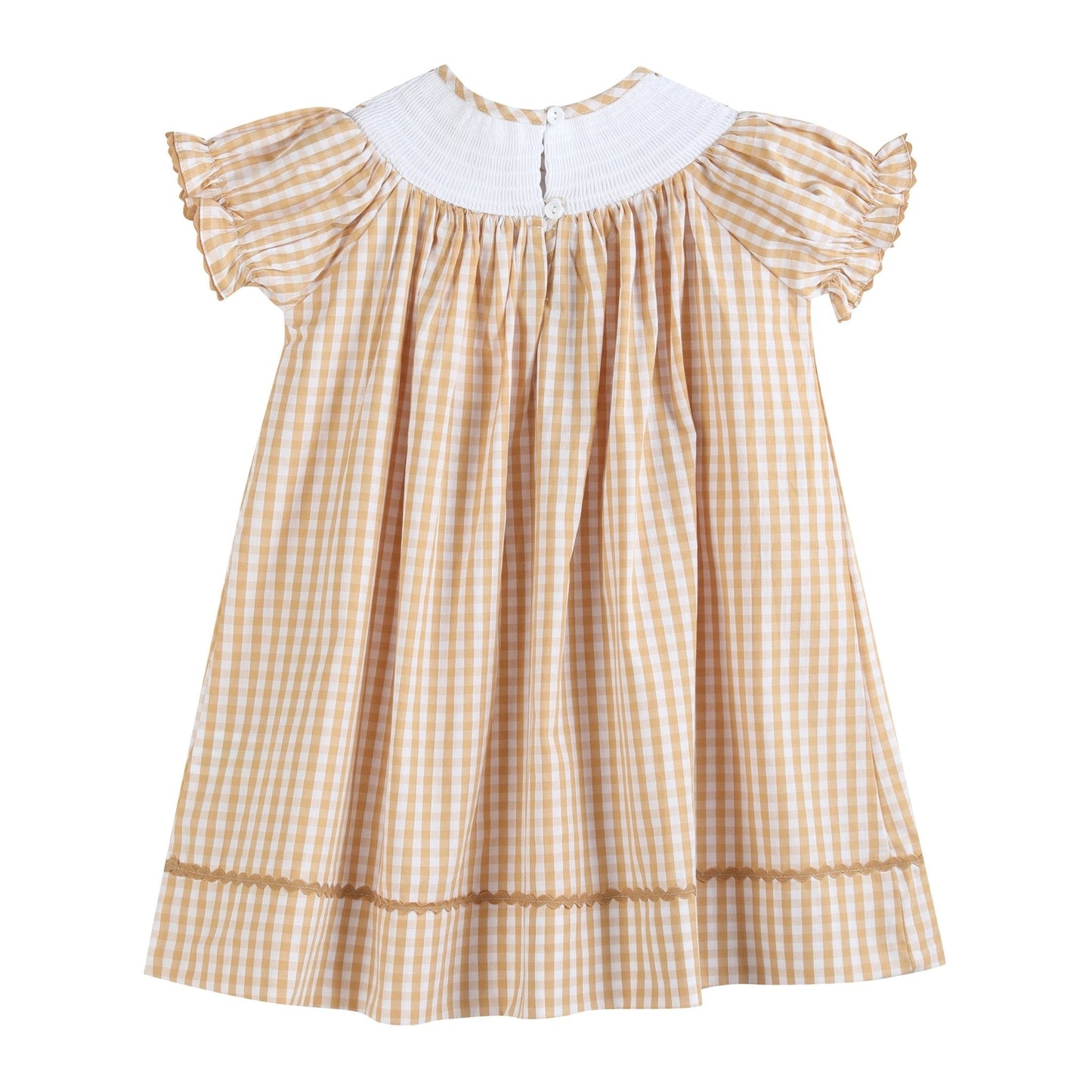 Brown Gingham Football Smocked Bishop Dress - Abbies Place