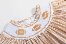 Load image into Gallery viewer, Brown Gingham Football Smocked Bishop Dress
