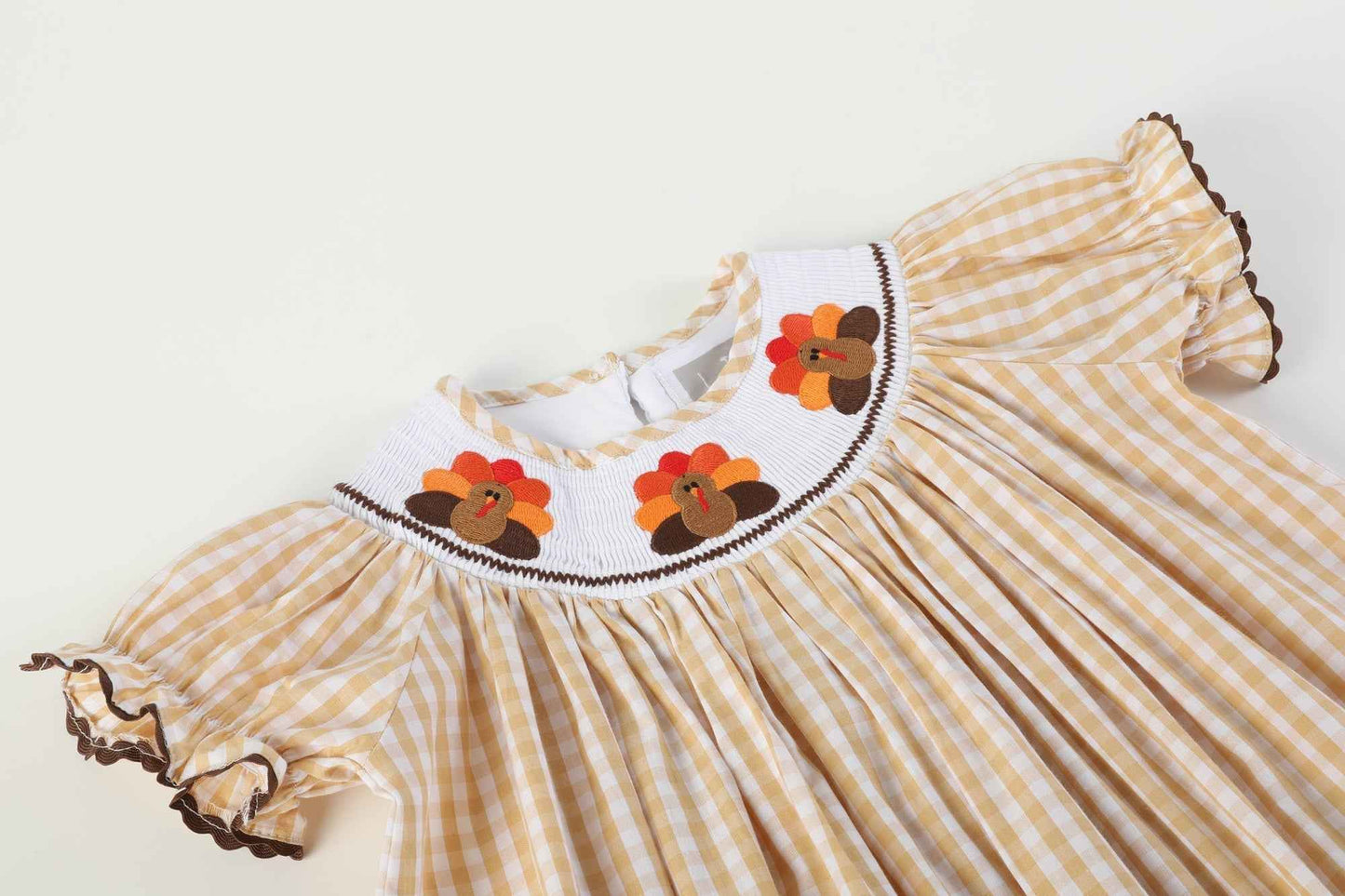 Brown Gingham Turkey Smocked Bishop Dress - Abbies Place
