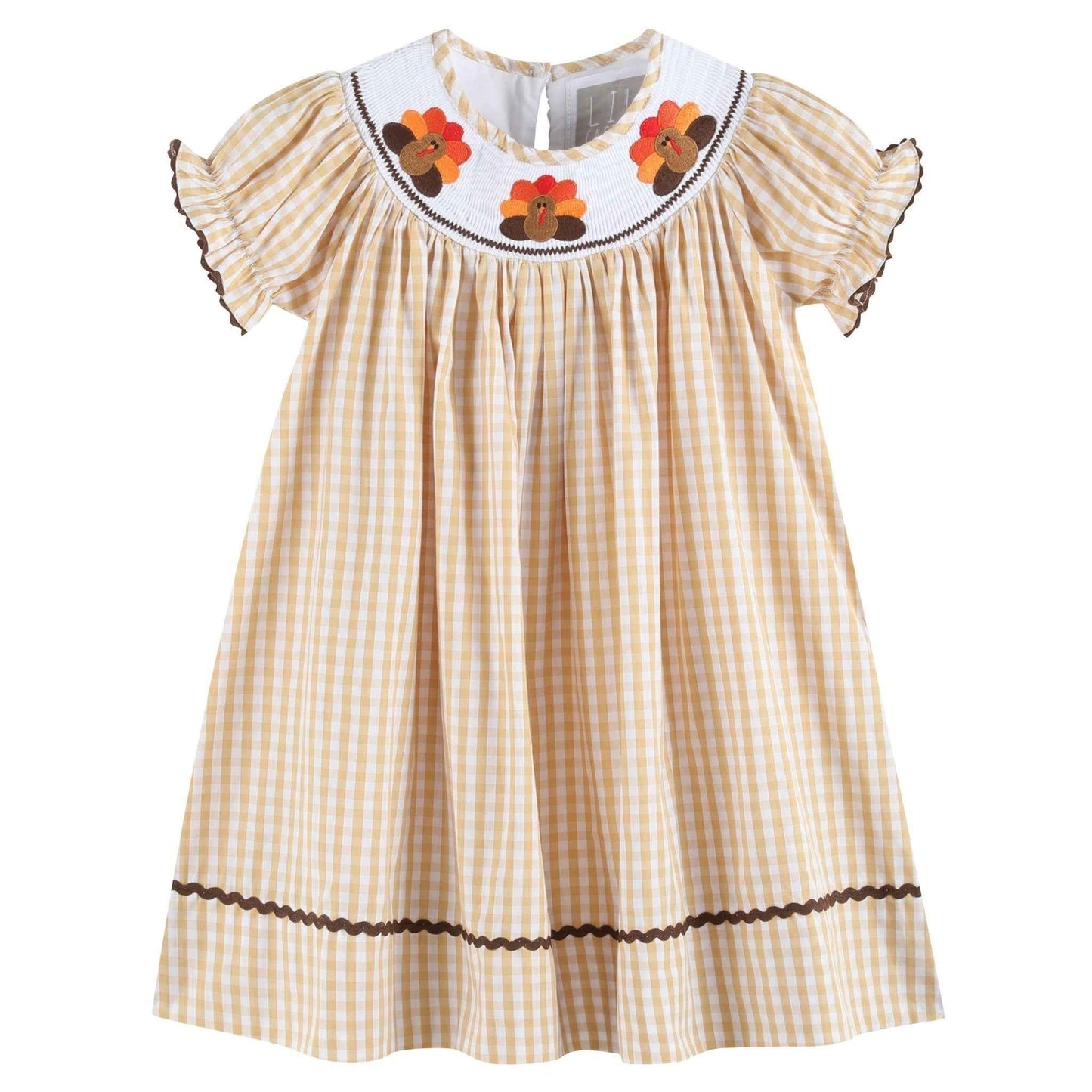 Brown Gingham Turkey Smocked Bishop Dress - Abbies Place