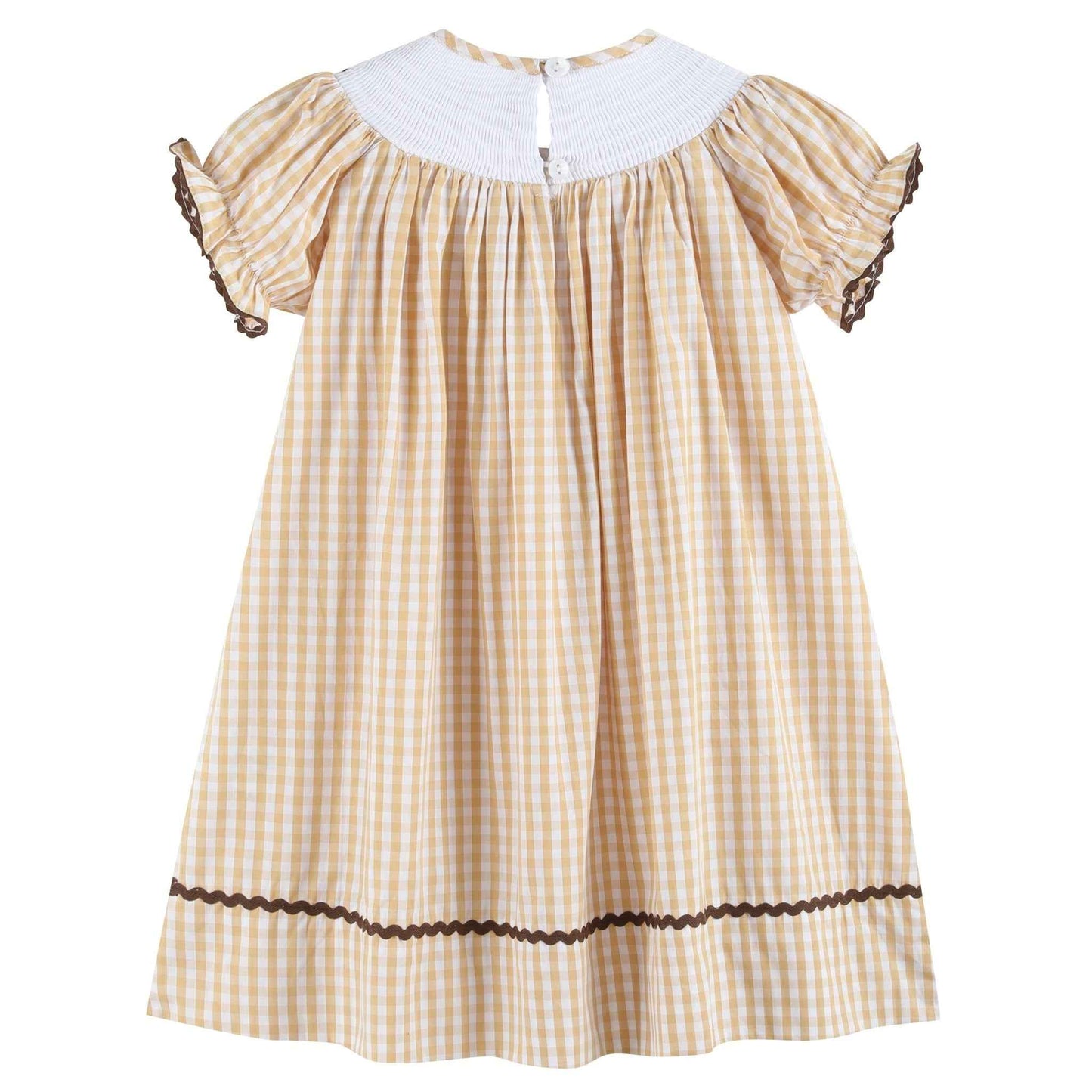 Brown Gingham Turkey Smocked Bishop Dress - Abbies Place