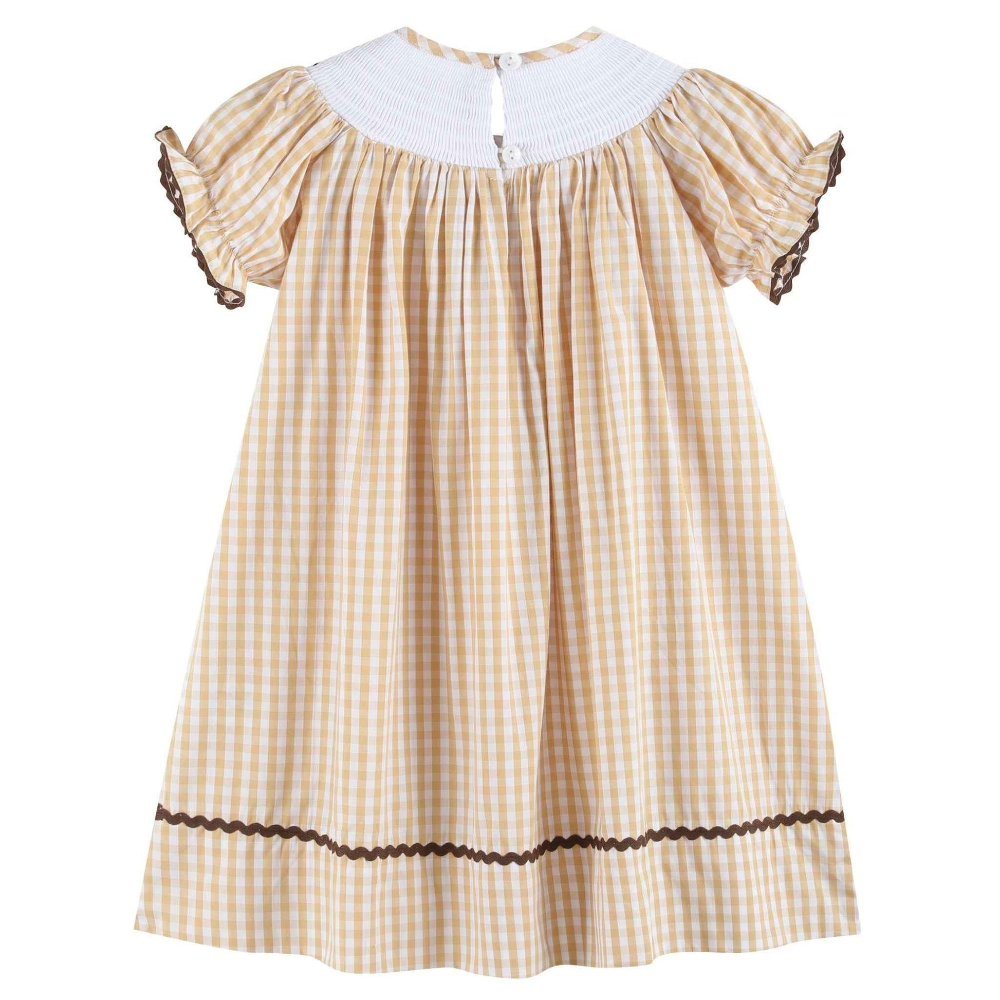 Brown Gingham Turkey Smocked Bishop Dress - Abbies Place