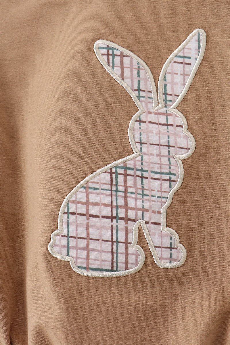 Brown plaid bunny applique bubble - Abbies Place