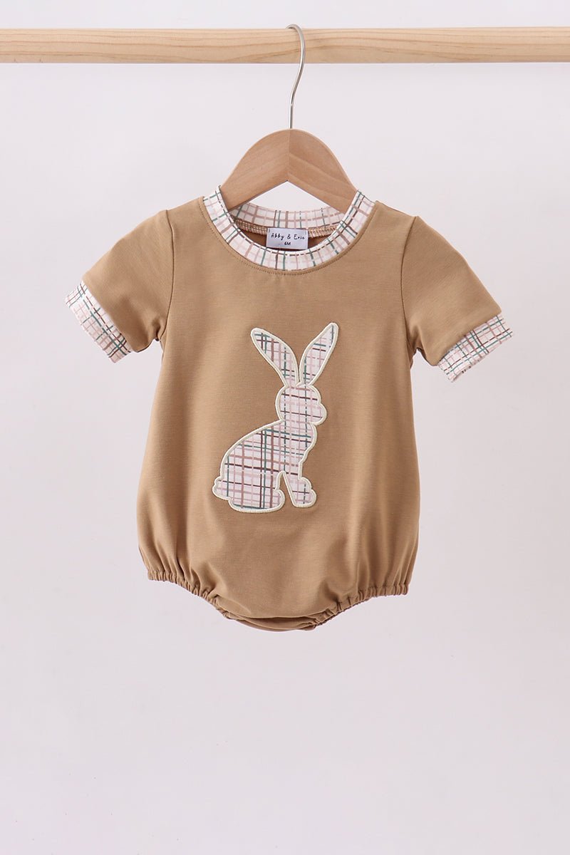 Brown plaid bunny applique bubble - Abbies Place