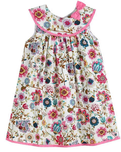 Pink And Floral Collared A-line Dress - Image #1