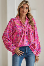 Load image into Gallery viewer, Bonbon Abstract Print Loose Fit Collared V Neck Babydoll Blouse - Image #7
