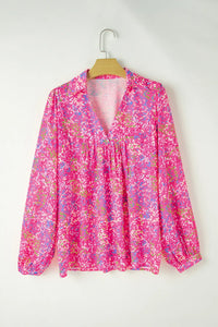 Bonbon Abstract Print Loose Fit Collared V Neck Babydoll Blouse - Image #8