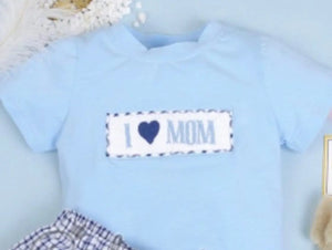 I Love Mom Hand Smocked Boys Set-size chart attached with pictures - Image #1