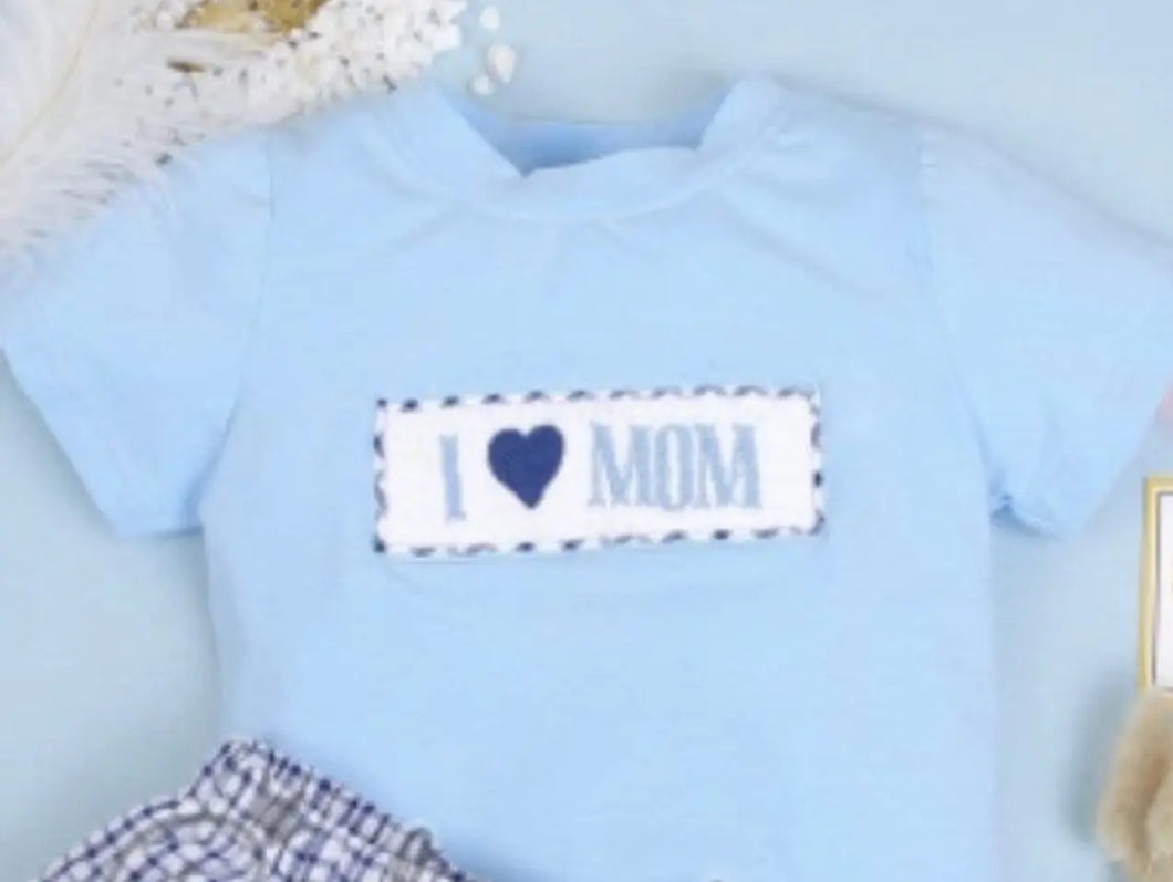 I Love Mom Hand Smocked Boys Set-size chart attached with pictures - Image #1