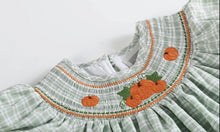 Load image into Gallery viewer, Sage Green Plaid Pumpkin Smocked Bishop Dress - Image #2
