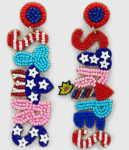 Stars and Stripes Seed Bead Earrings - Image #1