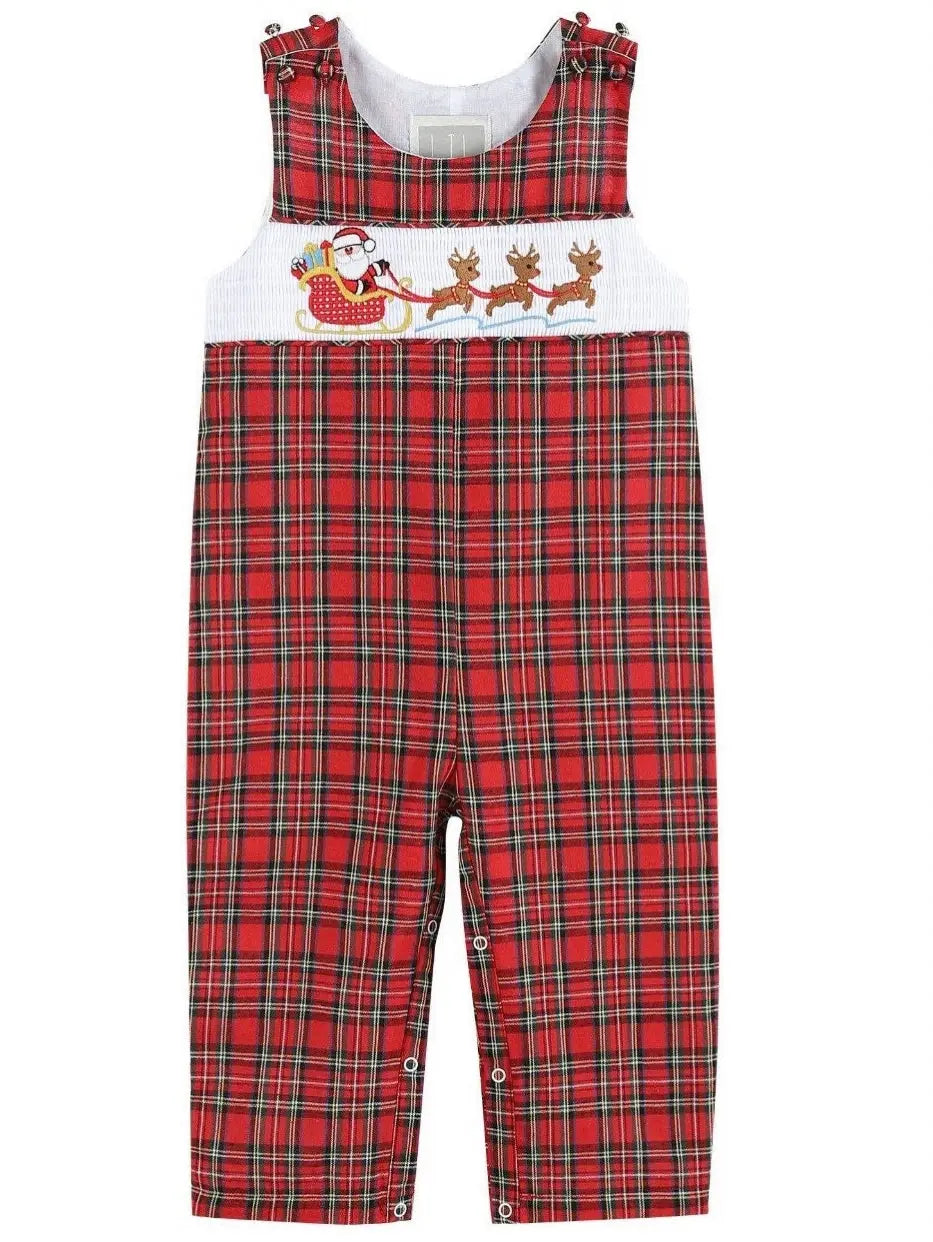 Preorder ETA 8/15-9/15-Red Christmas Plaid Santa Smocked Overalls-size chart attached with pictures - Image #1