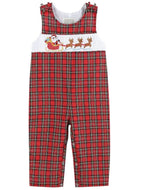 Preorder ETA 8/15-9/15-Red Christmas Plaid Santa Smocked Overalls-size chart attached with pictures - Image #1