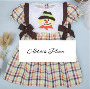 Scarecrow Applique Thanksgiving Baby Girl Dress - Image #4