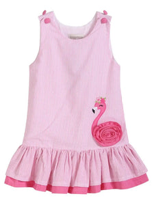 Pink Seersucker Flamingo Ruffle Dress - Image #1