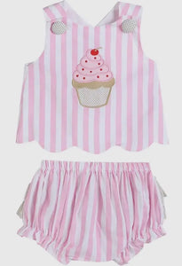 Pink Stripe Cupcake Applique Top &
Bloomer Set - Image #1