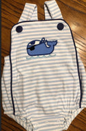 Whale Baby Boy Blue/White Sunsuit with Applique - Image #1