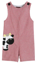 Load image into Gallery viewer, Red Gingham Cow Applique Shortall - Image #1
