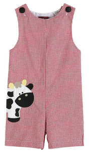 Red Gingham Cow Applique Shortall - Image #1