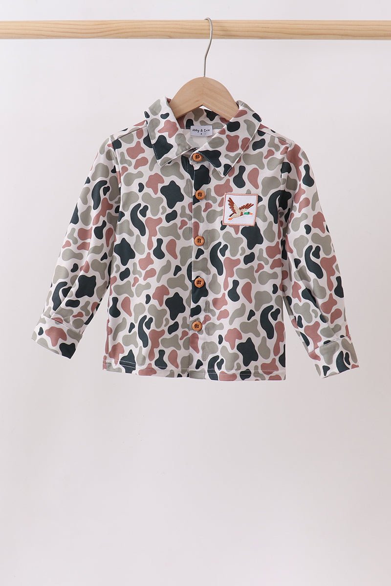 Camo Duck Embroidered Button Down Shirt - Abbies Place