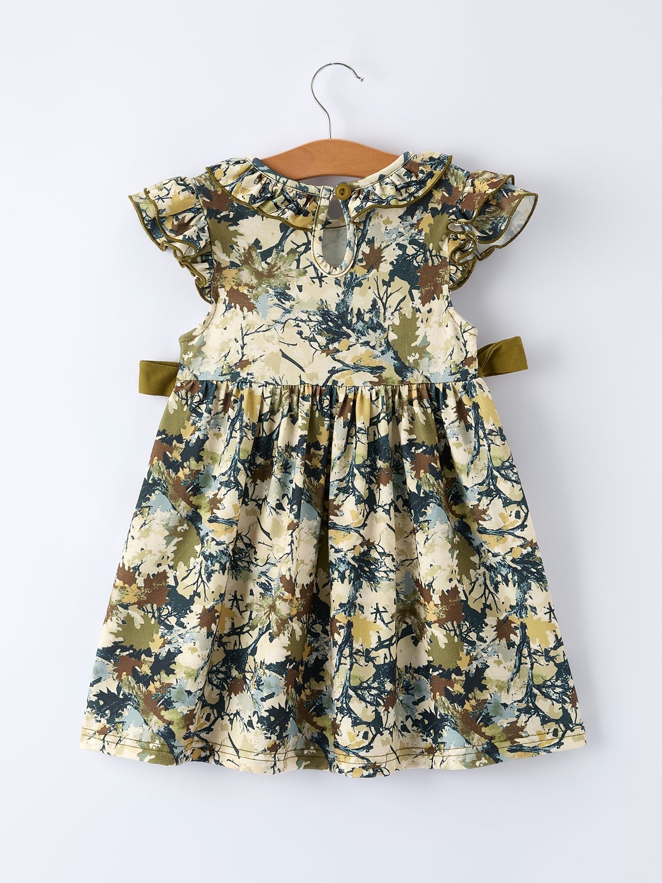 Camo Duck Smocked Bow Ruffle Sleeves Girls Dress - Abbies Place
