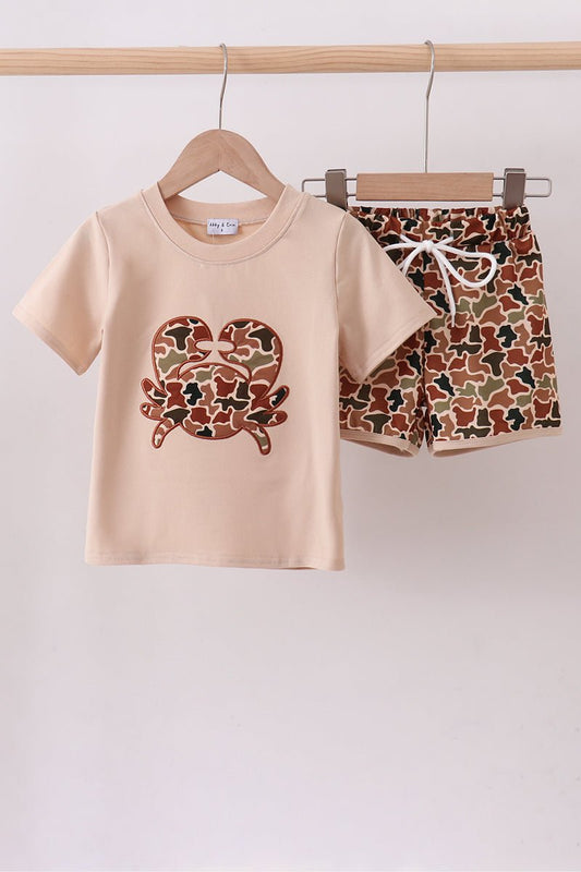 Camouflage crab applique shorts set - Abbies Place