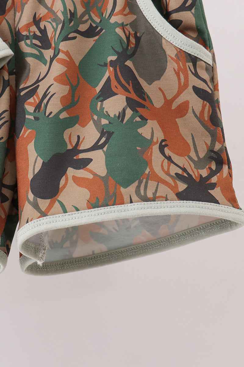 Camouflage deer antler embroidery shorts set - Abbies Place