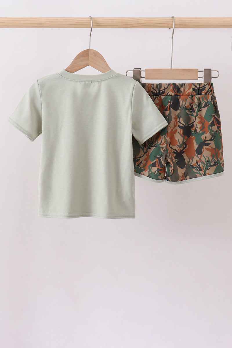 Camouflage deer antler embroidery shorts set - Abbies Place