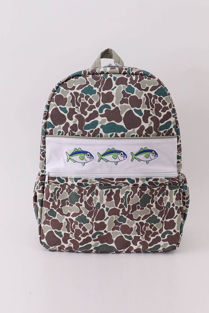 Camouflage fish embroidery canvas backpack - Abbies Place