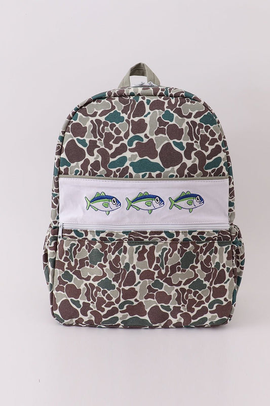 Camouflage fish embroidery canvas backpack - Abbies Place