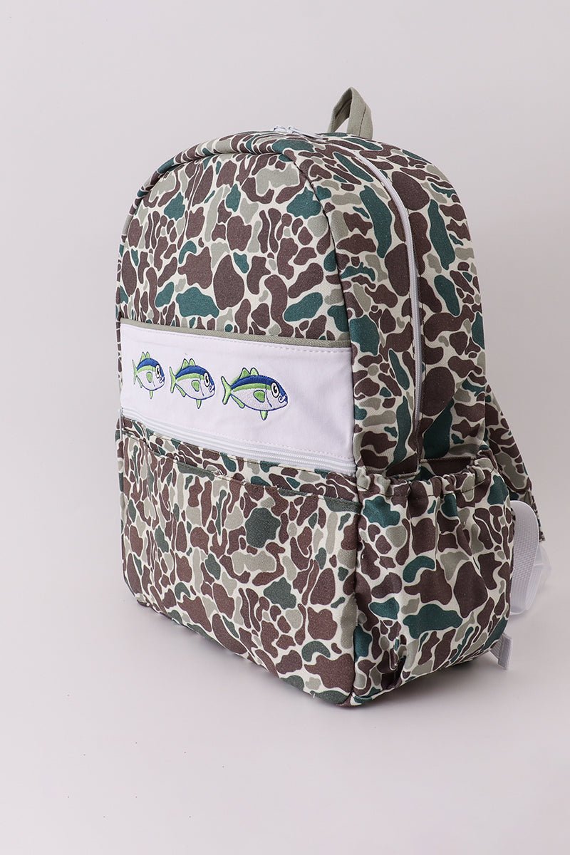 Camouflage fish embroidery canvas backpack - Abbies Place