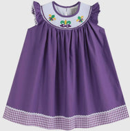 Purple and Gingham Mardi Gras Smocked Dress - Image #1