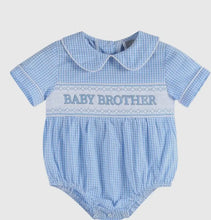 Load image into Gallery viewer, Light Blue Baby Brother Smocked Collared Romper - Image #1
