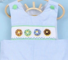 Load image into Gallery viewer, Smocked Donut Boy Baby Blue Shortalls - Image #1
