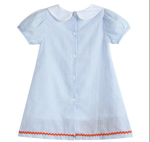 Light Blue Seersucker Pumpkin A-Line Dress - Image #2