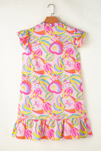 Load image into Gallery viewer, Pink Abstract Floral Ruffle Trim Flutter Sleeve Buttoned Dress
