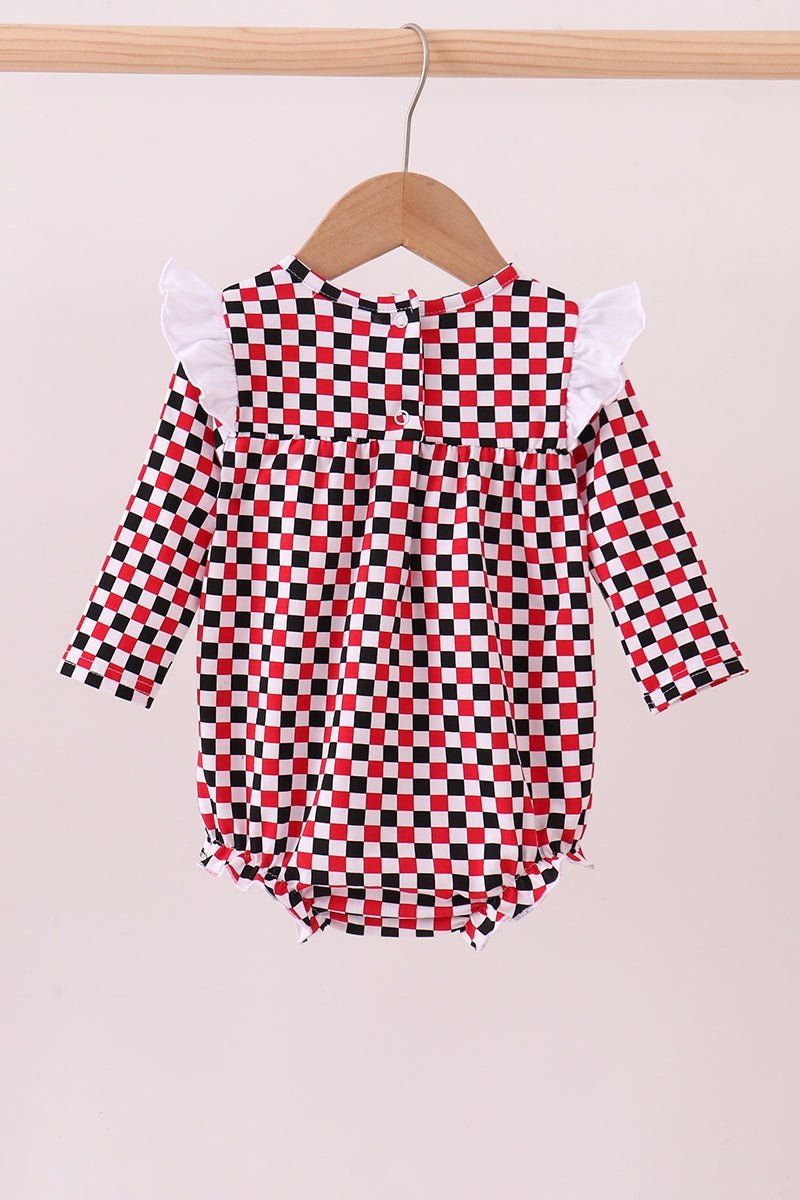 Checkered Georgia dog applique ruffle bubble - Abbies Place