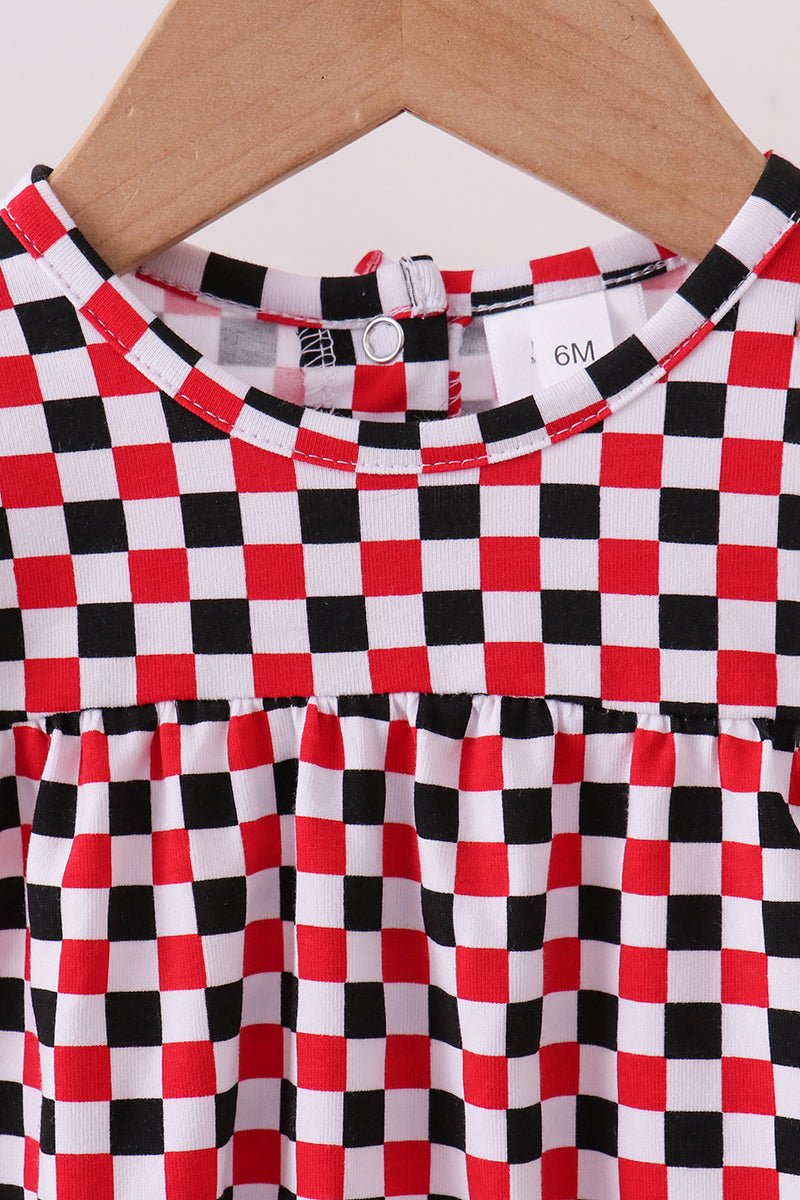 Checkered Georgia dog applique ruffle bubble - Abbies Place