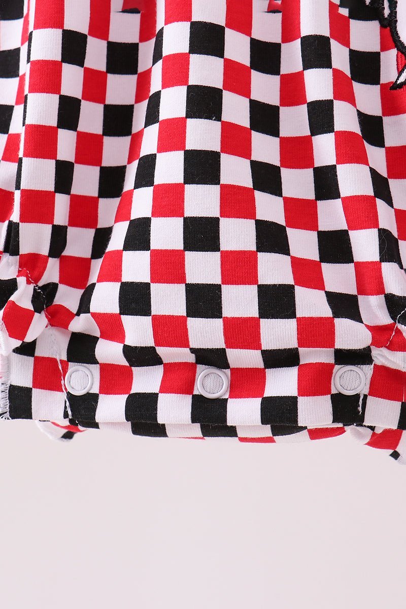 Checkered Georgia dog applique ruffle bubble - Abbies Place