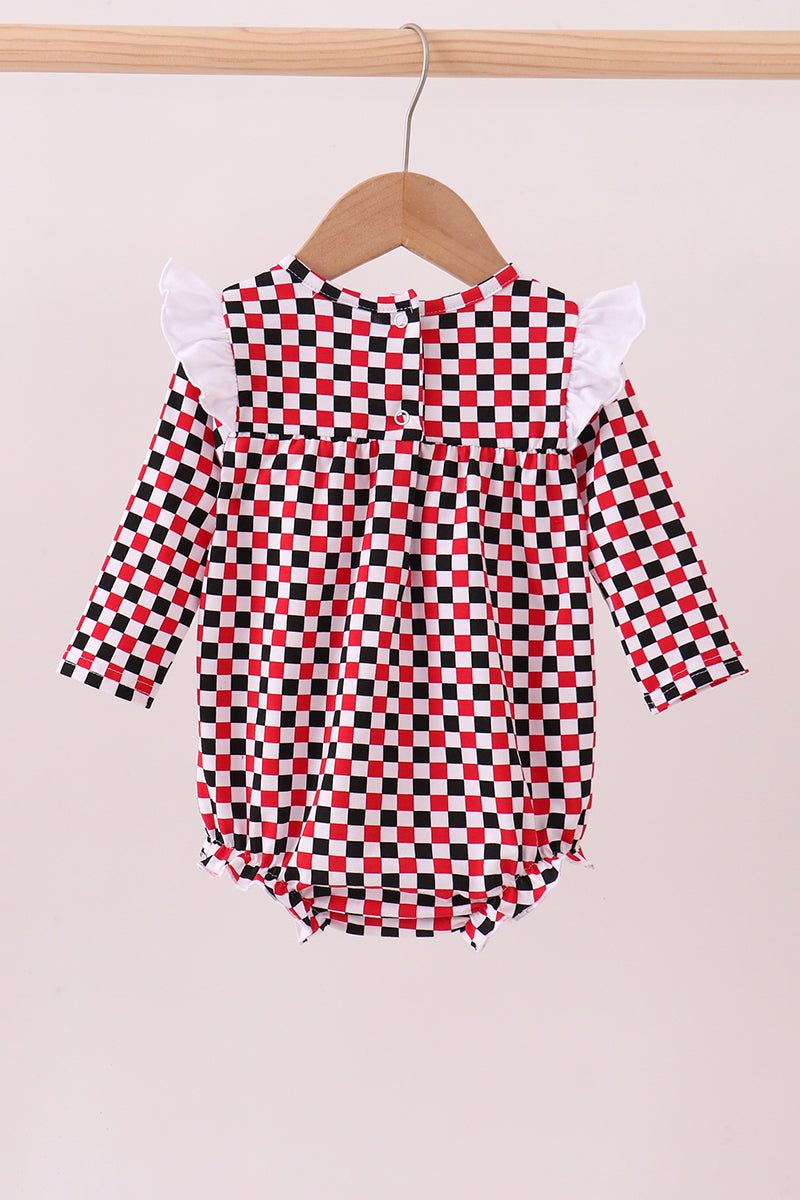 Checkered Georgia dog applique ruffle bubble - Abbies Place