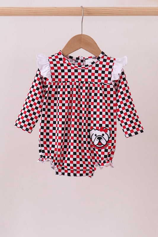 Checkered Georgia dog applique ruffle bubble - Abbies Place