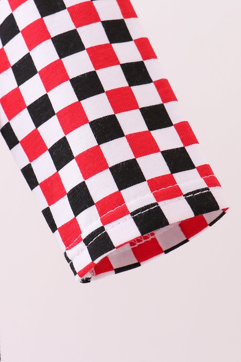 Checkered Georgia dog applique ruffle bubble - Abbies Place