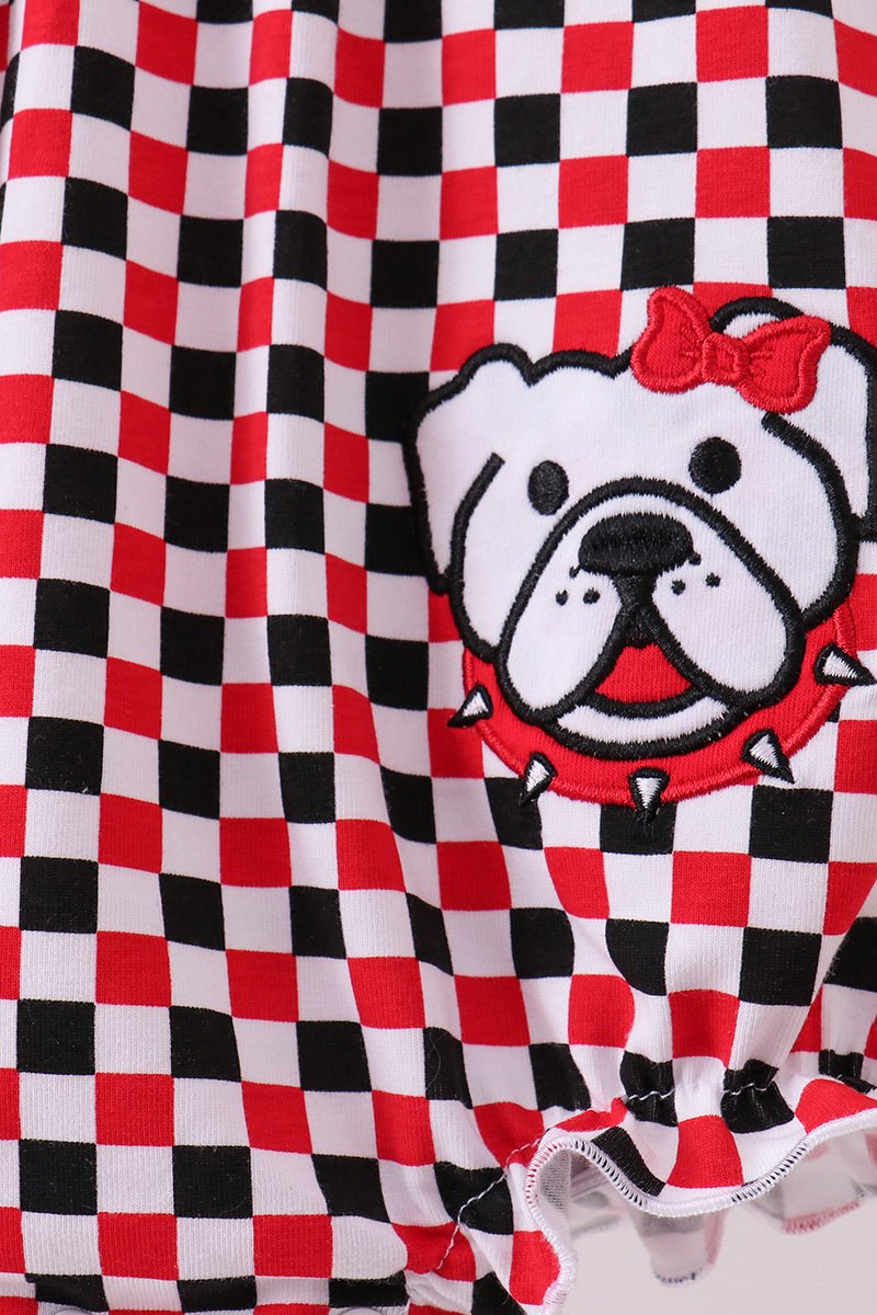 Checkered Georgia dog applique ruffle bubble - Abbies Place